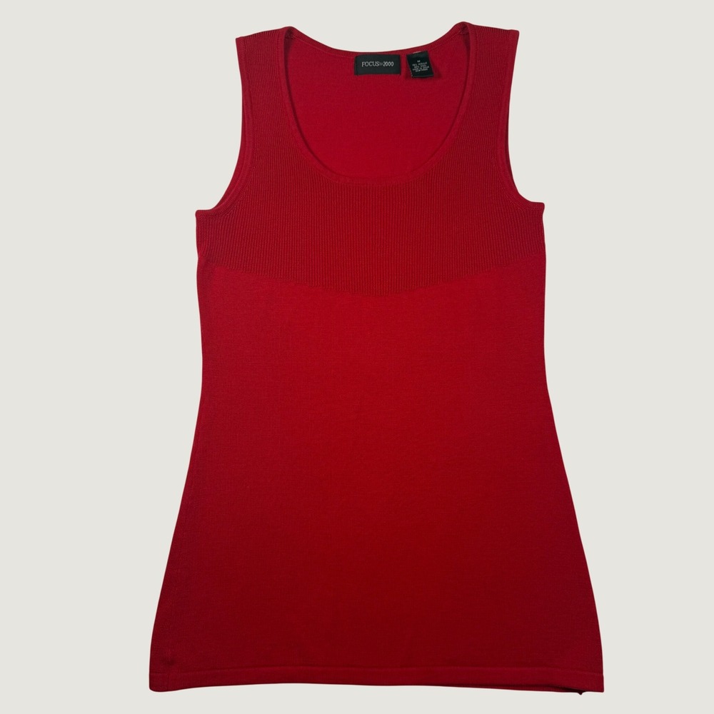 Focus 2000 Womens Red Knit Long Line Tank Top Wool Blend Scoop Neck Medium